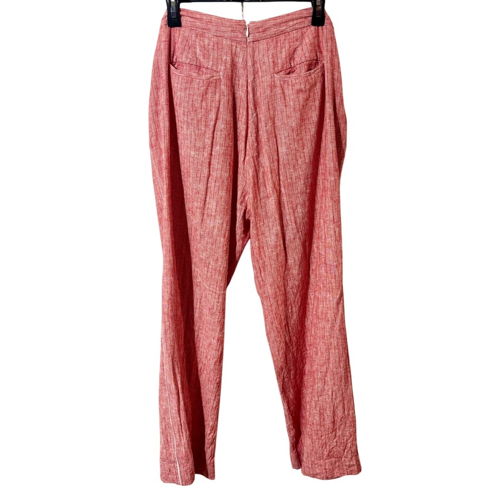 Banana Republic Linen Blend Red Striped Sailor Button Pant Cream Stripe Wide Leg - Picture 5 of 6